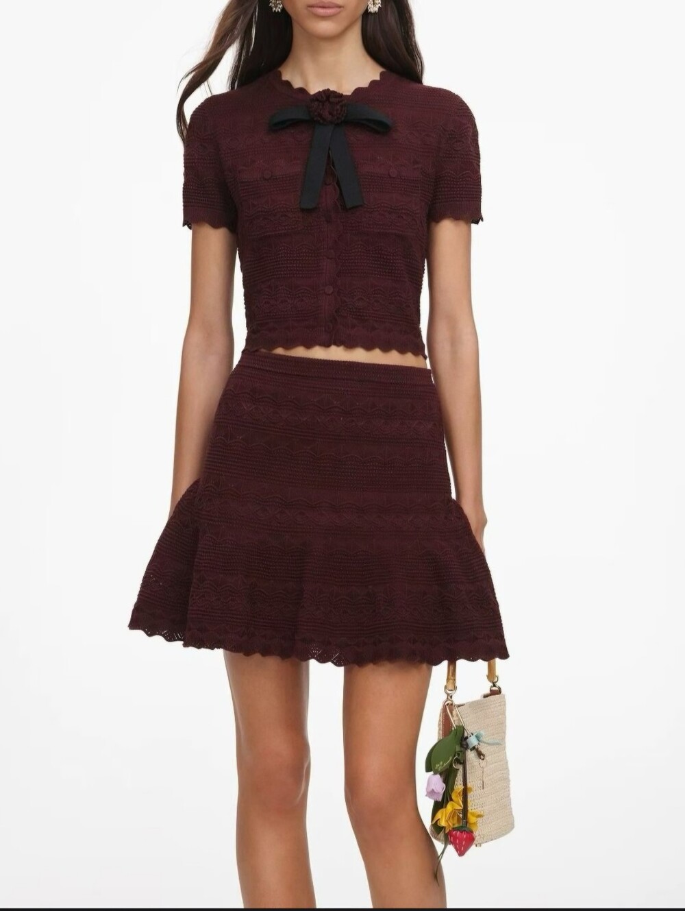 Self-Portrait Burgundy Lace Knit Set